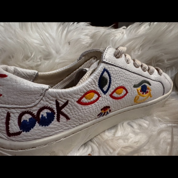 Soludos Ibiza Classic Embroidered Sneaker Ultra Soft Leather Third Eye Women's 6 - Picture 3 of 9